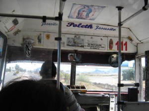 Inside front of one of the buses